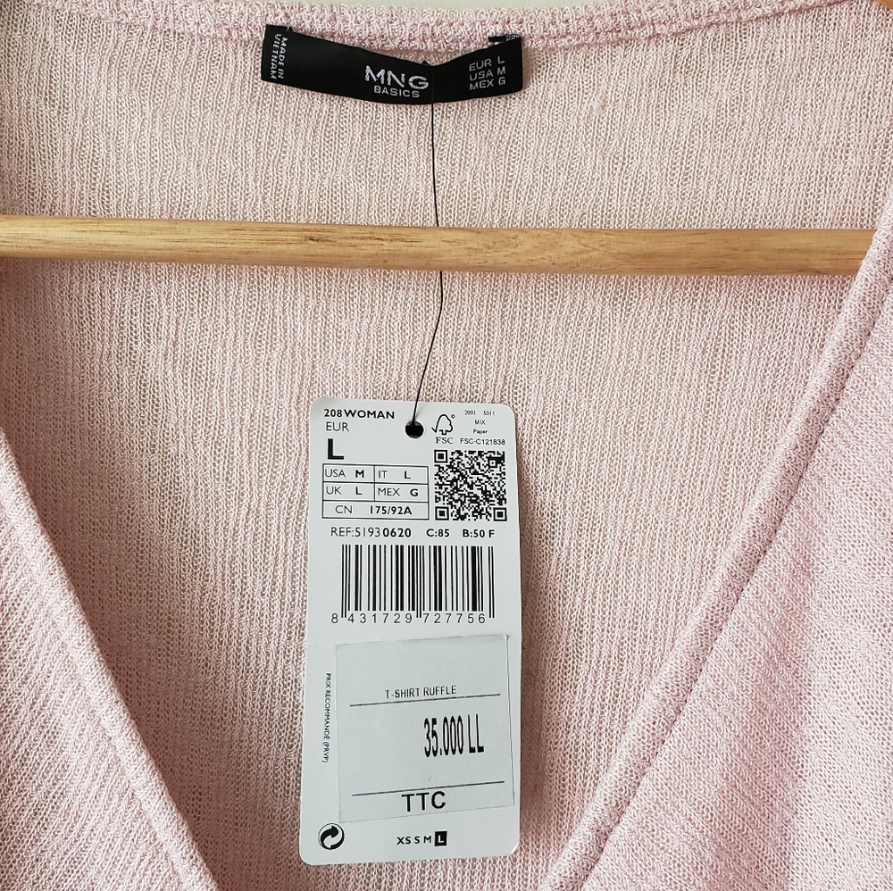 NWT Mango Basics Pink Ribbed Ruffle Tank - Picture 7 of 8